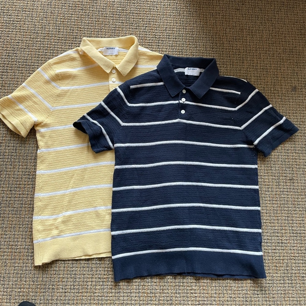Striped Knitted Polo Shirts - Yellow and Navy